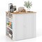 White Modern Kitchen Organizer with Rubber Wood Countertop and 2 Open Shelves